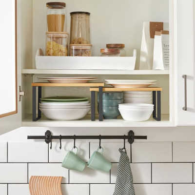 Stohovateľné bambusové police na kuchynskú linku, súprava 2