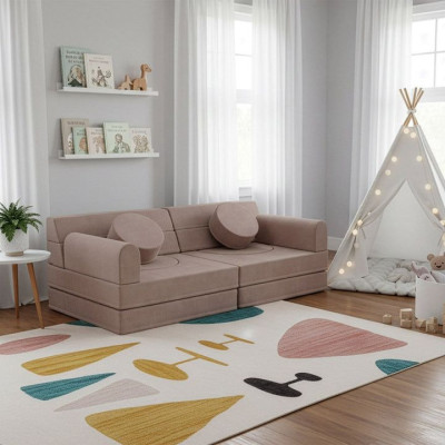 Modulárna detská pohovka s manšestrovým čalúnením, ružová