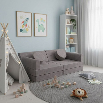 Modulárna detská pohovka s manšestrovým čalúnením, sivá