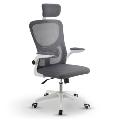 Ergonomická kancelárska stolička, sivá/biela, sieťovina