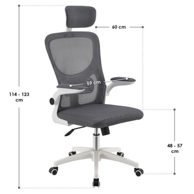 Ergonomická kancelárska stolička, sivá/biela, sieťovina