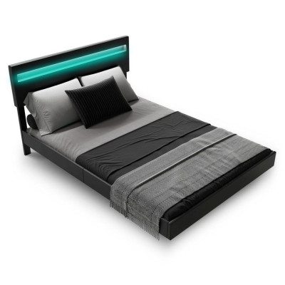 Plávajúca posteľ 140x200 cm, čierná s LED čelom