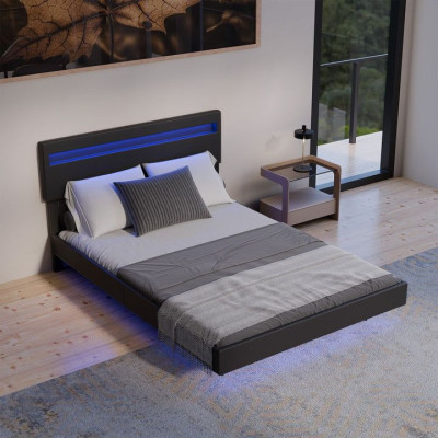 Plávajúca posteľ 140x200 cm, čierná s LED čelom