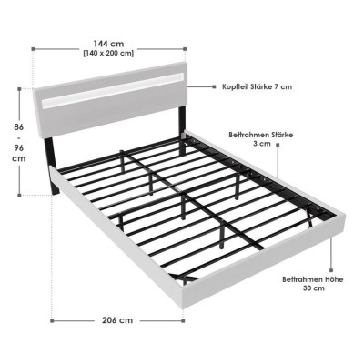 Plávajúca posteľ 140x200 cm, biela s LED čelom