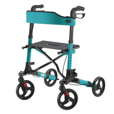 Ľahký hliníkový chodítko s taškou a sedadlom, tyrkysové