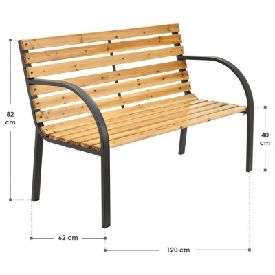 Záhradná lavička 120 cm, drevo/oceľ, 2-miestna