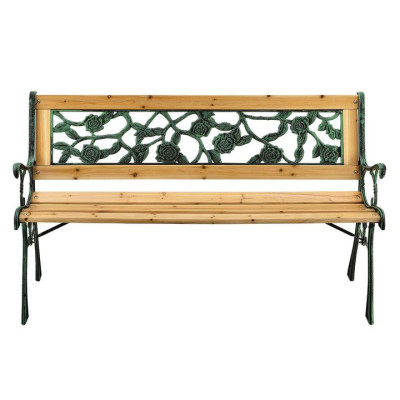 Záhradná lavička 122 cm, motív ruží, drevo/liatina