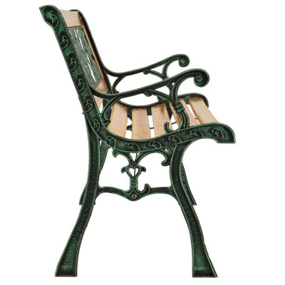 Záhradná lavička 122 cm, motív ruží, drevo/liatina