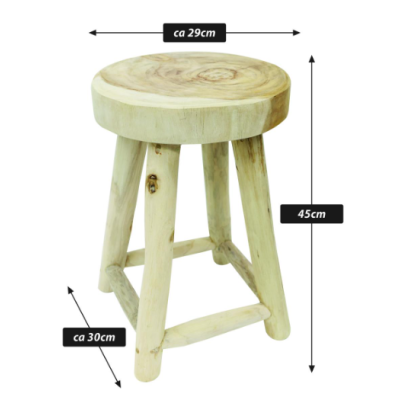 VAGOS okrúhla stolička z teakového dreva, 46 cm, prírodné