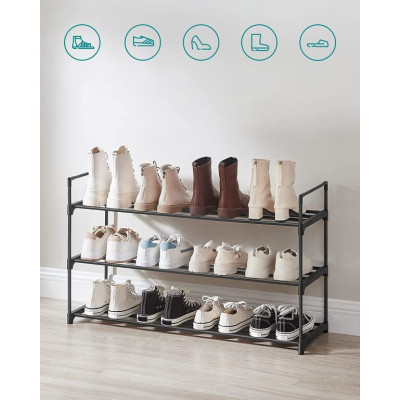 Kovový botník 3 poschodia, 92x30x54 cm, čierny