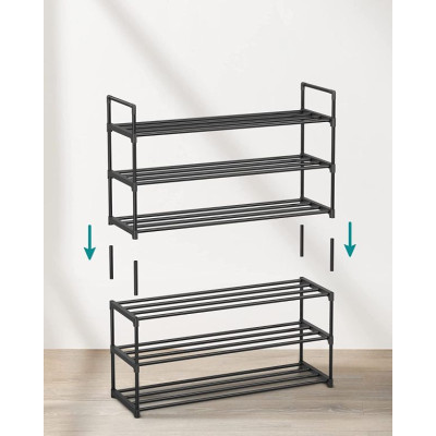 Kovový botník 3 poschodia, 92x30x54 cm, čierny