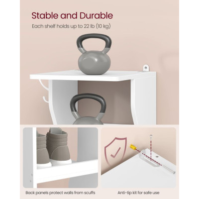 Biely úzky botník s háčikmi, 9 políc, 26,5 x 30 x 147 cm