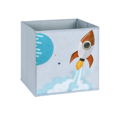 Detský regál na hračky a knihy s motívom vesmíru, biely