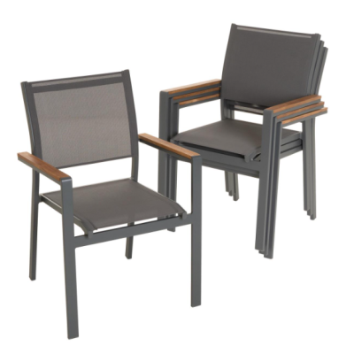 Záhradná stohovateľná kovová stolička, antracitová, sada 4ks