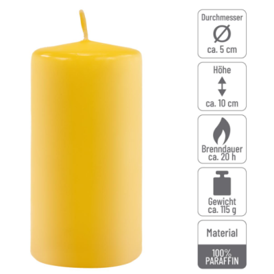 Žltá parafínová sviečka 10 cm, 20 hodín, 16 kusov