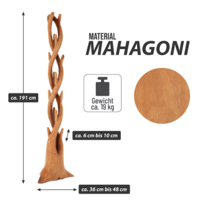 Vešiak DIVERO z masívneho mahagónu, 190 cm