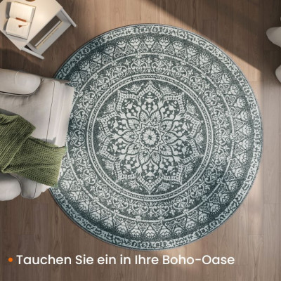 Okrúhly koberec Boho, antracitový, protišmykový, 160 cm