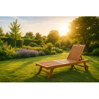 DIVERO záhradné ležadlo z teakového dreva s kolieskami