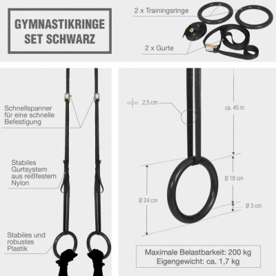 Gorilla Sports Gymnastické kruhy sada, čierne