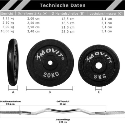 MOVIT nakladací činkový set, liatina, 30 mm, 70 kg