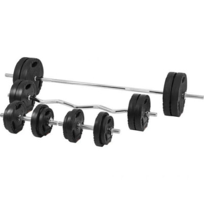 Gorilla Sports Sada posilňovacej lavice + nakladací set, biela