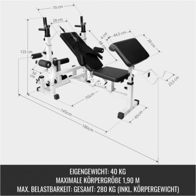 Gorilla Sports Sada posilňovacej lavice + nakladací set, biela