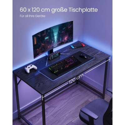 Moderný čierny herný stôl s oceľovou konštrukciou, 120 x 60