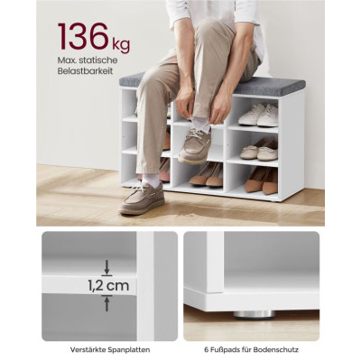 Lavica s botníkom, 9 priehradiek, biela/sivá