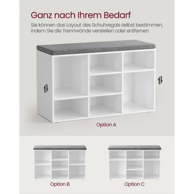 Lavica s botníkom, 9 priehradiek, biela/sivá