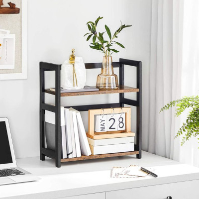 Dvojposchodový stojan na korenie, bambus/čierny, 42x18x43 cm