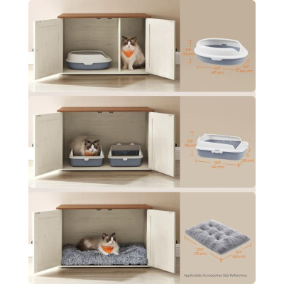 Skriňa na mačací záchod s dvierkami, bielo-hnedá, 80x53x50