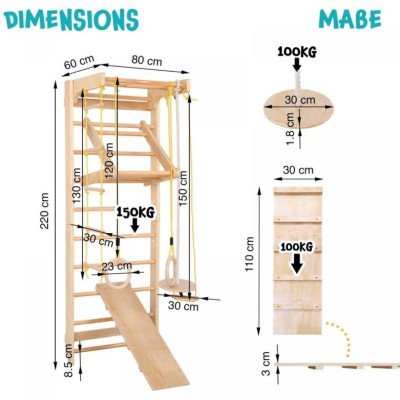 Physionics rebriny s príslušenstvom 80 x 220 x 60 cm, 100 kg