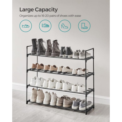 Čierny kovový botník - 4 poschodia, 92 x 30 x 74 cm