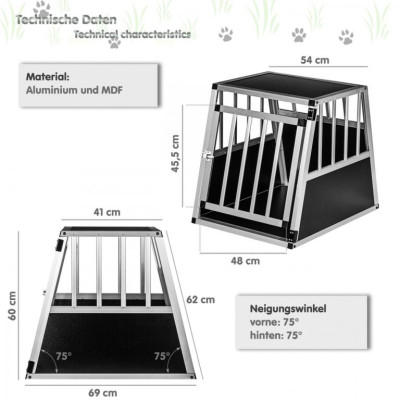 Hliníkový prepravný box pre psov, 54 × 69 × 60 cm, veľ. M
