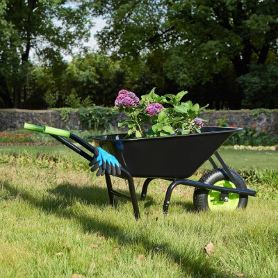 100 l záhradné kolesové vozíky s nafukovacím kolesom, čierne