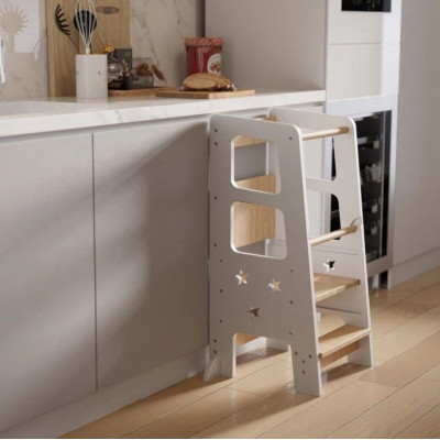 Rastúca detská učiaca veža, biela, výškovo prispôsobiteľná