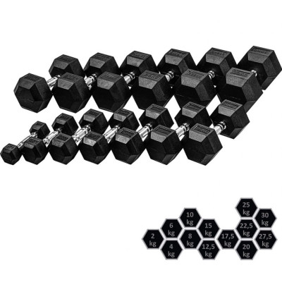 MOVIT šesťhranná gumová činka 27,5 kg, súprava 2 kusov