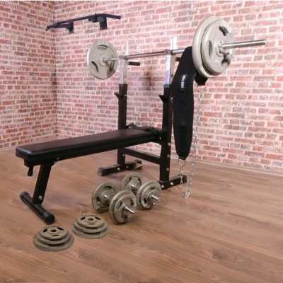 GorillaSports Posilňovacia sklápacia lavica s príslušenstvom