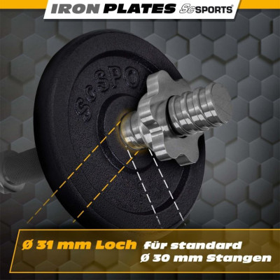 Sada liatinových kotúčov 20 kg, 4x5 kg, priemer 30 mm