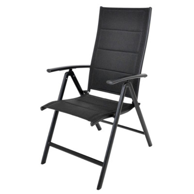 Záhradné polohovacie kreslo čierne hliníkové skladacie