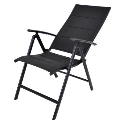 Záhradné polohovacie kreslo čierne hliníkové skladacie