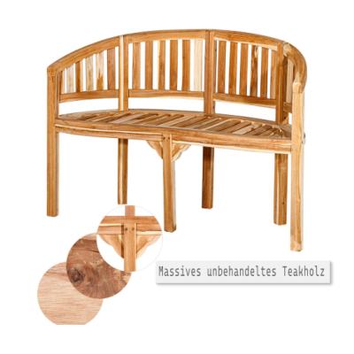 Teaková lavica do záhrady, oblý sedák,120 cm, prírodné drevo