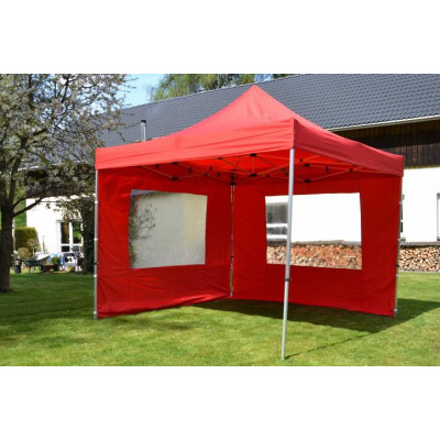 Záhradný párty stan nožnicový PROFI 3x3 m červený + 2 bočné steny