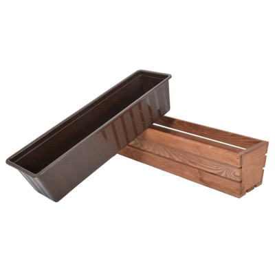 Záhradný truhlík z borovice 61 cm s plastovou vložkou, hnedý