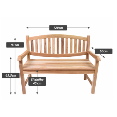 Záhradná lavička DIVERO, teakové drevo, neošetrené, 120 cm