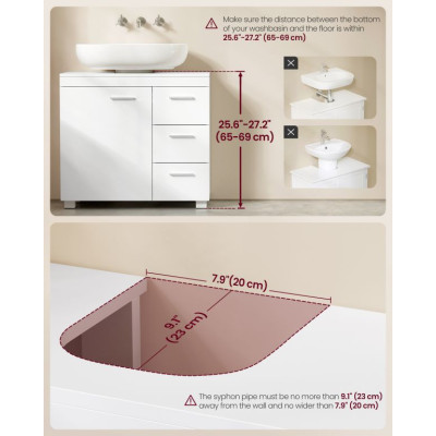 Kúpeľňová skrinka pod umývadlo, 30 x 70 x 64 cm, biela