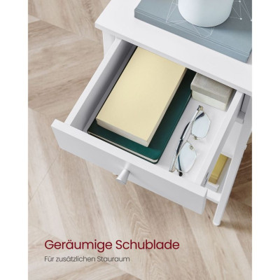 Biely nočný stolík s policami a zásuvkou, 35x35x70 cm