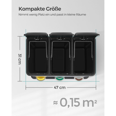 Odpadkový kôš na triedený odpad 24 l, nerez, 3 sekcie