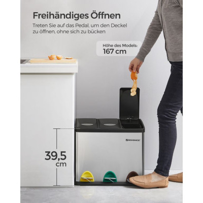Odpadkový kôš na triedený odpad 24 l, nerez, 3 sekcie