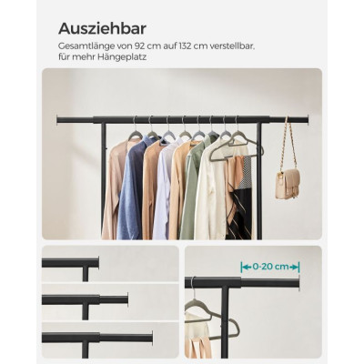 Oceľový vešiak na odevy na kolieskach, rozťahovateľný, 90 kg